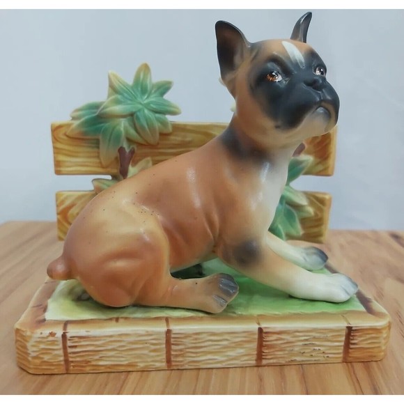 Other - Vintage Lefton Boxer Puppy Dog Figurine Sitting Fence Mid-century Modern